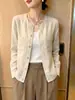Chaqueta Camisa Bordada de Lino Vintage 2026 Diseño Sencillo de Cuello Redondo Top Holgado Versátil A14078