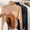 Suéter Grueso de Forro Polar para Mujer Otoño e Invierno con Forro Integrado, Suéter de Cuello Alto Talla Grande Tejido Base Top Cálido