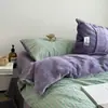 Estilo blogger Ins, simples e amigo da pele, conjunto de quatro peças com forro de fleece 100% algodão, capa de edredom de algodão puro macio, lençol de cama, conjunto de três peças para dormitório 4