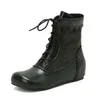 Botas Anabela Tamanho 50, Novas Botas de Couro Femininas de Cano Curto para Outono e Inverno, Botas de Salto Médio com Bico Redondo de Tamanho Grande, Botas Estilo Europeu e Americano Martin Tamanho 48