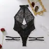 Amazon 2026 Body Sexy Transparente de Encaje Calado con Espalda Descubierta, Cierre en el Cuello y Anillas en las Piernas