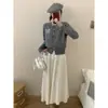 Foto Real de Falda de Punto Plisada para Mujer Otoño e Invierno Falda de Cintura Alta Fluida de Longitud Media