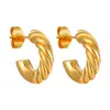 Pendientes de Aro Trenzado Espiral Populares Transfronterizos Europeos y Americanos para Mujer Pendientes de Acero Inoxidable Empalmado Chapados en Oro de 18K