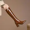 Botas Largas de Tacón Alto Estilo Coreano 2026 para Mujer por Encima de la Rodilla Retro Marrón Tacón Grueso Botas Altas Punta Fina Versátiles de Moda Botas Adelgazantes