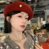 Boina de Lana Roja con Nubes Estilo Retro Japonés para Mujer, Circunferencia de Cabeza Grande, Gama Alta, Elegante, Artística, Sombrero de Artista para el Día a Día
