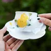 Juego de Taza y Platillo para Café con Flores Bajo Esmalte del Fabricante, Taza Personal de Cerámica para Latte, Taza de Cerámica de Alta Gama para el Té de la Tarde, Taza Individual