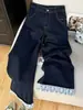 Jeans azul profundo mujer primavera y otoño nuevo color contraste bordado de letras cintura alta talla grande mm gorditas pierna recta dobladillo enrollado pantalones de pierna ancha