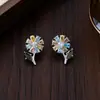 Pendientes de Flor de Circonita Colorida Estilo Lujo Ligero, Pendientes Florales Delicados y Frescos para Uso Diario, Perfectos para Niñas