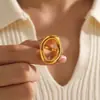 Anillo Irregular Geométrico Hueco de Acero Inoxidable Chapado en Oro para Mujer Creativo Moderno Único Versátil Simple Abierto Ajustable