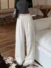 Pantalones de Encaje Patchwork Huecos de Pierna Ancha para Mujer, Diseño Delgado de Verano, Cintura Alta, Sueltos, Adelgazantes, Caídos, Casuales de Seda Hielo
