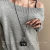 Bolsa de Couro para Troca de Fones de Ouvido Colar para Pendurar no Pescoço Outono e Inverno Simples Sensação Avançada Corrente de Lã Moda Retrô Joia Personalizada