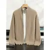 Cárdigan de cachemira para hombre, nuevo estilo otoño e invierno, cuello alto, acanalado, engrosado, tejido, chaqueta suéter de lana con cremallera, casual de negocios