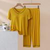 2025 Novo Conjunto de Pijama de Manga Curta para Mulheres com Bojos Primavera e Verão Calças Cropped Finas Tops Soltos Roupas de Casa