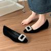 Nuevo R Boca Baja Estilo Noche Punta Cuadrada Pequeña Hebilla Cuadrada Pedrería Flats Gamuza Plano Altura Interna Aumentando Zapatos Zapatos Versátiles para Mujer