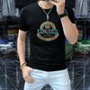 Estação Europeia 2024 Verão Novas Estampas Masculinas Camiseta de Manga Curta Gola Redonda Meia Manga Confortável All-match Respirável Slim-fit T