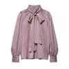 Camisa de Satén de Seda con Textura y Decoración de Lazo para Mujer, Estilo Europeo y Americano, Popular al por Mayor Transfronterizo de Aliexpress