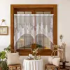 Cortina de cozinha branca de renda estilo francês com padrão floral jacquard, cortina para café, cortina de porta, cortina curta para bay window, fornecimento direto do fabricante transfronteiriço