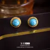 Pendientes Geométricos de Plata con Patrón Calado Turquesa Pendientes de Estilo Literario Retro de Nicho Pendientes Exquisitos Simples Elegantes