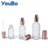 Frasco spray de vidro transparente de 10-100ml, frasco de óleo essencial, frasco de perfume, frasco hidratante, frasco de tônico com cabeça spray em ouro rosa