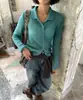 Chic Coreano Otoño Nuevo Top Versátil para Mujer 2025 Retro Solapa Un Botón Estilo Suave Manga Larga Tejido de Punto