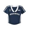 Camiseta Deportiva Retro Estilo Americano Rosa de Hombro Manga Corta para Mujer Nicho Chica Caliente Estampada Ajustada Cuello en V