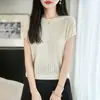 2026 Verano Nuevo Manga Corta Mujer Cuello Redondo 100 Lyocell Tencel Tejido Hueco Manga Media Holgado Delgado Camiseta Top