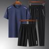 Traje deportivo de verano para hombre, de mediana edad y mayor, con camiseta de manga corta y seda helada, talla grande, de tres piezas