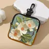 Porta-moedas Estampa de Flor Branca em Aquarela Couro Artificial Impermeável Couro Sintético Zíper Bolsa de Armazenamento Bolsa Multifuncional Mini para Fones de Ouvido