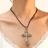Corrente de Suéter com Cruz Negra Punk Y2K Subcultura Retro Gargantilha Freira Gótica Lolita Acessórios Colar