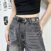 Cinto de Couro Esculpido em Metal Estilo Retrô Americano para Mulheres, Estilo Punk, Design de Nicho de Alta Qualidade, Cinto Fino, Acessório da Moda Hip-Hop