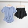 Ropa de Yoga Ceñidora a la Cintura para Mujer, Top Deportivo para Correr, Camiseta de Cuello en V, Conjunto de Ropa de Fitness Transpirable de Secado Rápido, Traje Deportivo de Verano para Mujer