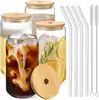 Taza de Vidrio Mason de Alto Borosilicato para Refresco tipo Cola con Popote, Taza para Jugo con Tapa de Madera, Taza Resistente a Altas Temperaturas Regalo Festivo