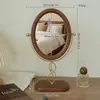 Espejo estilo vintage, espejo de maquillaje de madera, decoración del hogar, espejo de mesa de pie estilo chino, espejo de tocador giratorio, espejo de mesa para dormitorio