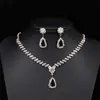 Collar y Pendientes de Dos Piezas con Colgante de Gota de Agua de Pedrería Simple Europeo y Americano Cadena de Garra Accesorios para Vestido de Boda Fiesta