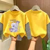 Blusa de algodão puro para meninas, nova coleção outono 2026, camiseta infantil de manga comprida bonita e estilosa, visual em camadas