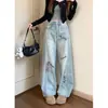 Jeans de Color Claro para Mujer 2025 Primavera Verano Pantalones de Pierna Ancha Letras Bordadas Diseño de Nicho Ajuste Delgado Sueltos Pantalones Mop