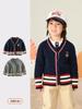 Cárdigan de cuello en V para niños de otoño e invierno, estilo británico, con insignia de oso, abrigo de punto, suéter de uniforme escolar, suéter de manga larga para niños