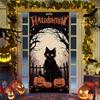 Adesivo de porta com decoração temática de Todos os Santos, estilo transfronteiriço, para decoração de portas de festivais de fantasmas, com fundo de tecido, moldura de abóbora e caveira, criando uma atmosfera de casa assombrada e terror.