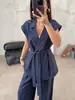 Aliexpress Europeo y Americano Transfronterizo 2025 Moda Traje Casual Cárdigan sin Mangas con Cordones Traje de Pantalón