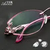 Óculos com Borda Lapidada Diamante para Mulheres, Armações de Óculos Sem Aro, Óculos de Grau Ultra Leves de Titânio Puro, Óculos Ópticos Prontos
