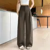 Calça de linho Tencel cor mocha de perna larga para mulheres, fina de verão, nova, cintura alta, solta, reta, com bom caimento, calça de terno