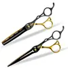 Tijeras de Peluquería Negras Doradas de 6.0 pulgadas con Mango Hueco Tijeras para Cortar el Cabello Tijeras Planas Tijeras para Flequillo Tijeras Dentales