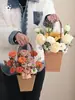 Dia dos Namorados Chinês Sacola de Papel Kraft com Flores Cesta de Flores Cesta Pequena Caixa de Embalagem para Buquê Caixa de Flores Material para Arranjo Floral DIY