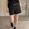 Shorts Jeans Pretos de Verão para Mulheres, Calças Finas Estilo Coreano de Perna Larga, Hot Pants em A, Calças Soltas Florais com Bolinhas