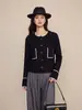 Cardigan de Tricô Clássico Nanyou de Tweed de Alta Qualidade com Costura em Cor Contrastante 2026 Outono Novo Suéter de Lã Elegante