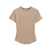 Estilo Chica Caliente Camiseta Pequeña de Cuello Redondo Verano Nueva Ajustada Alta Elástica Hombro Derecho Cintura Adelgazante Look Ligera para Fondo Mangas Cortas