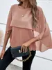 Amazon Aliexpress Ebay Ropa Europea y Americana Versátil Cuello Redondo Color Sólido Mangas de Capa Superpuestas Camisa de Gasa para Mujer