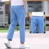 Jeans Super Novo de Tencel Nove Pontos para Homens, Calças de Lyocell Retas Largas, Novo Estilo de Outono, Tamanho Petite, Calças de Seda Gelada de Oito Pontos para Homens