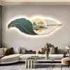 Decoración Moderna para el Hogar Fondo de Sofá Pared Paisaje Pluma Colgante Pintura Cabecera de Dormitorio LED Atmósfera Arte de Pared Lujo Ligero