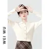 Cárdigan de punto con cuello POLO de manga larga de color albaricoque para mujer, nuevo diseño primavera y otoño 2025, top suéter fino único y chic